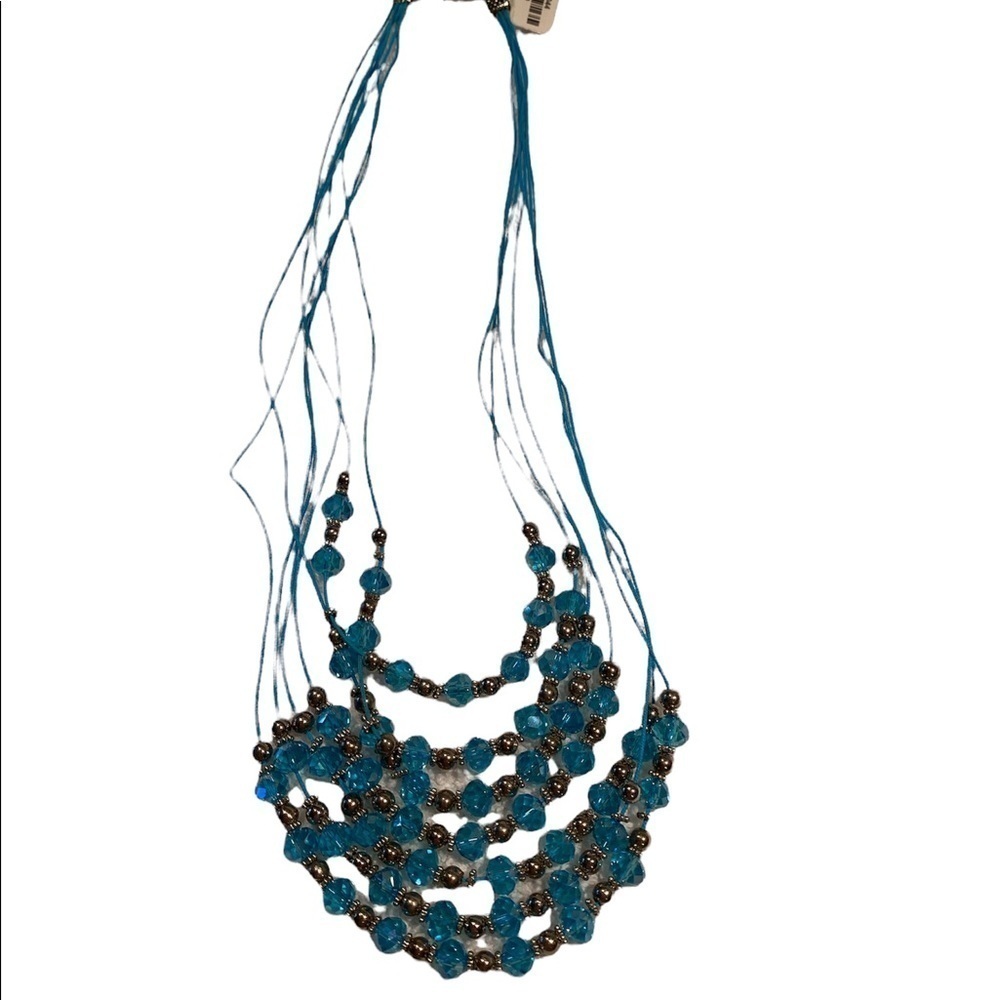Bead necklace blue & silver 11-1/2” clasp to bottom bead 19” overall length NWT